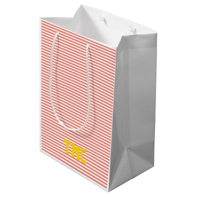 Sac Cadeau Moyen Preppy Stripe INITIALS orange blanc jaune moderne (Dos Angle)