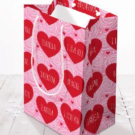 Sac Cadeau Moyen Pretty Love Heart Custom Text Modern Valentines