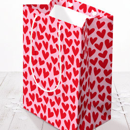 Sac Cadeau Moyen Pretty Love Heart Pattern Pink Red Valentine