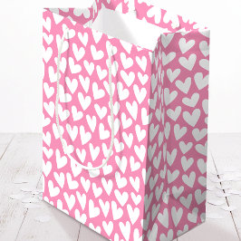 Sac Cadeau Moyen Pretty Love Heart Pattern Pink White Valentine