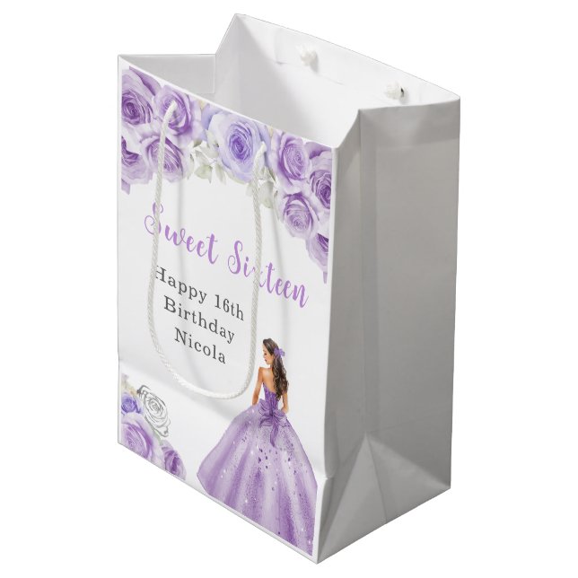 Sac Cadeau Moyen Princesse en Robe violette Sweet sixteen Anniversa (Devant Angle)