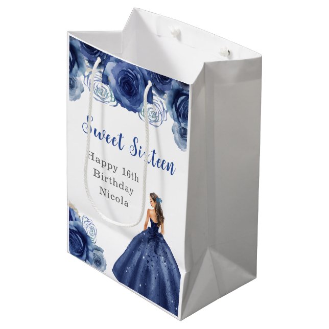 Sac Cadeau Moyen Princesse en Sweet sixteen bleu marine (Devant Angle)