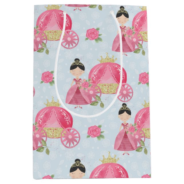 Sac Cadeau Moyen Princesse rose et Chariot (Devant)