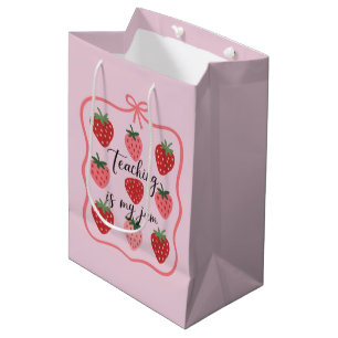 Sac Cadeau Moyen Professeur amoureux de fraise l'enseignement est m
