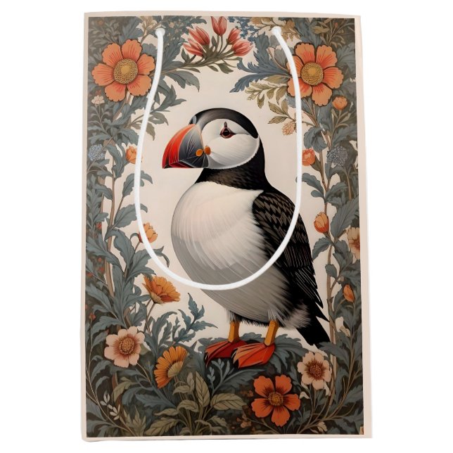 Sac Cadeau Moyen Puffin Atlantique William Morris Inspiré Floral (Devant)