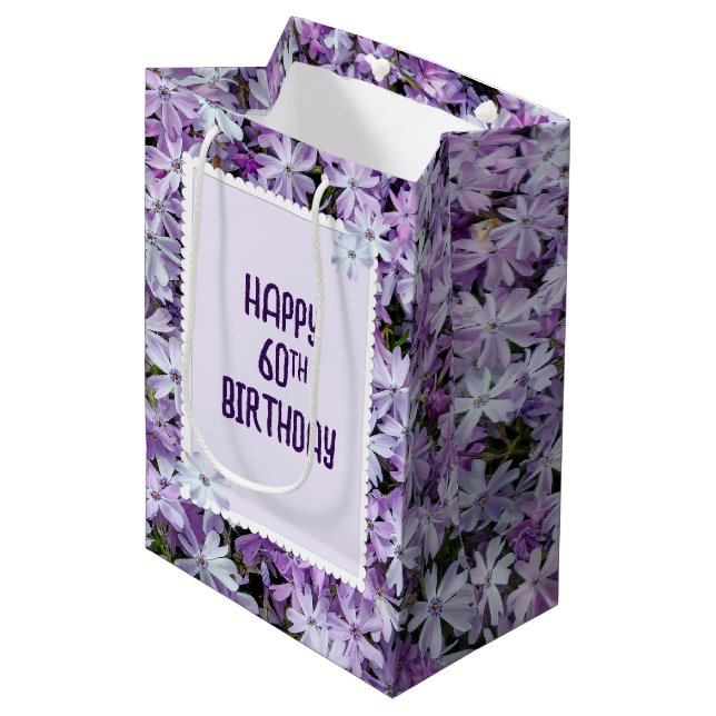 Sac Cadeau Moyen Purple Phlox Pour 60e Anniversaire (Devant Angle)