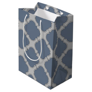 Sac Cadeau Moyen Quatrefoil gris bleu