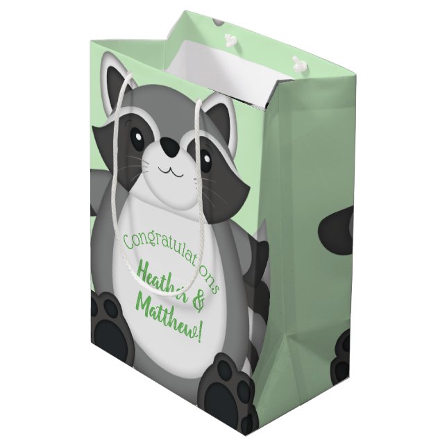 Sac Cadeau Moyen Raccoon Baby shower vert (Dos Angle)