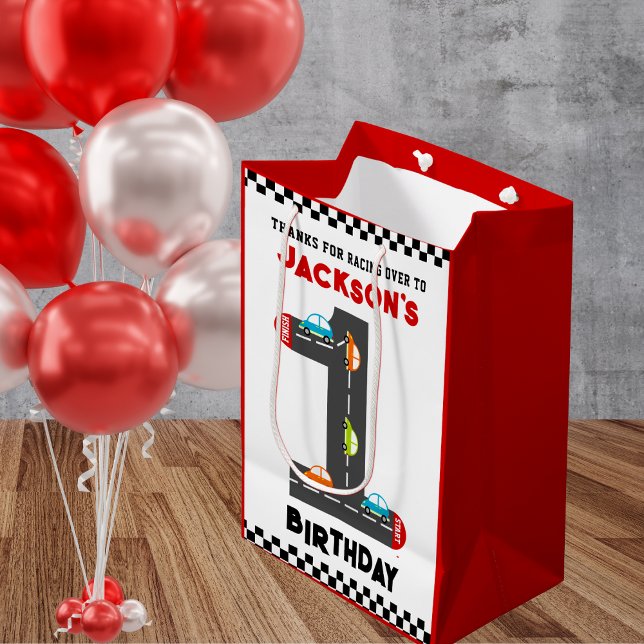 Sac Cadeau Moyen Race Cars Premier anniversaire de la fête des enfa (Créateur téléchargé)