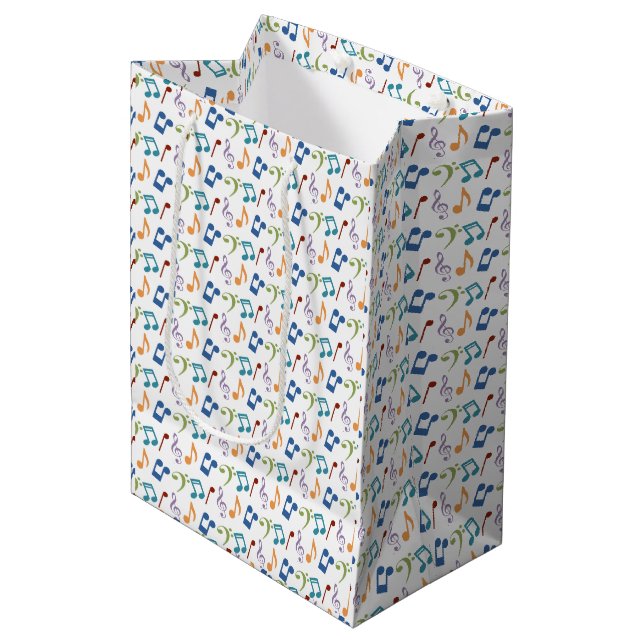 Sac Cadeau Moyen Rainbow Music Notes (en blanc) (Devant Angle)