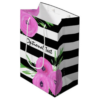 Sac Cadeau Moyen Ranunculus floral noir blanc