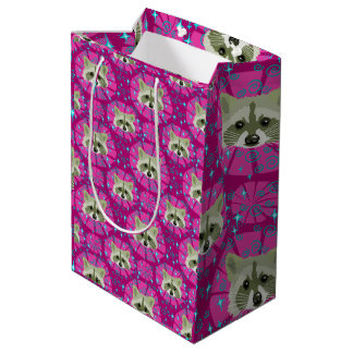 Sac Cadeau Moyen raton laveur gris et rose