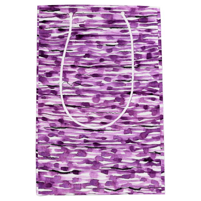 Sac Cadeau Moyen Rayures Abstraites d'aquarelle violet (Devant)
