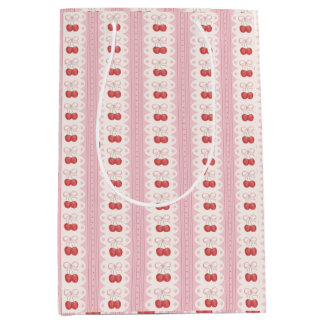 Sac Cadeau Moyen Rayures Cerise Prépa - Rose et Blanc Cassé