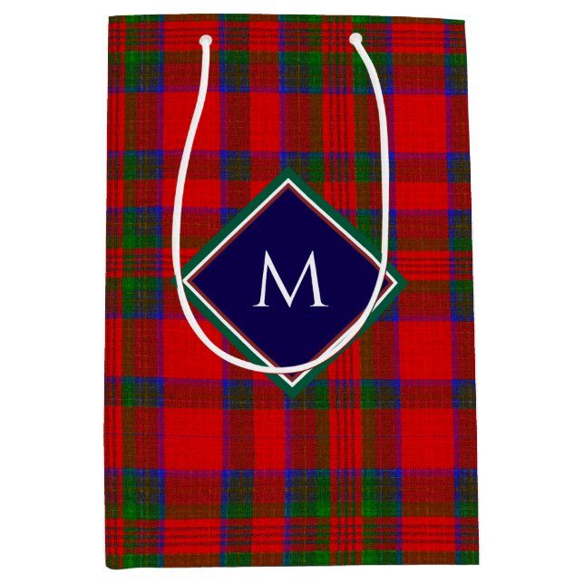 Sac Cadeau Moyen Red Christmas Wool Texture Plaid with Monogram (Devant)