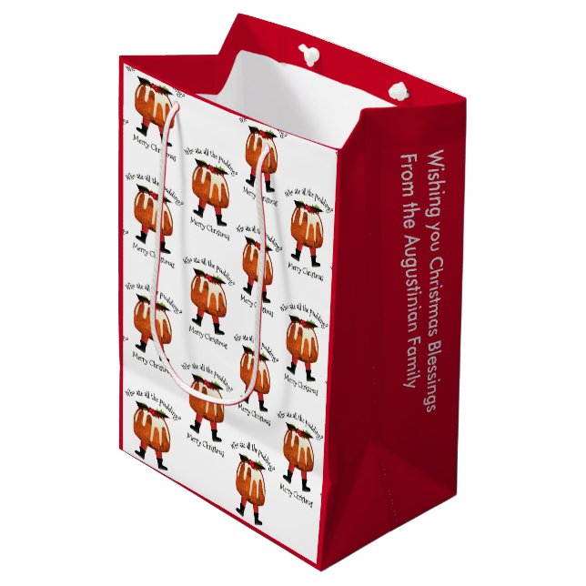 Sac Cadeau Moyen Red Custom Fun Pudding Joyeux Noël (Devant Angle)