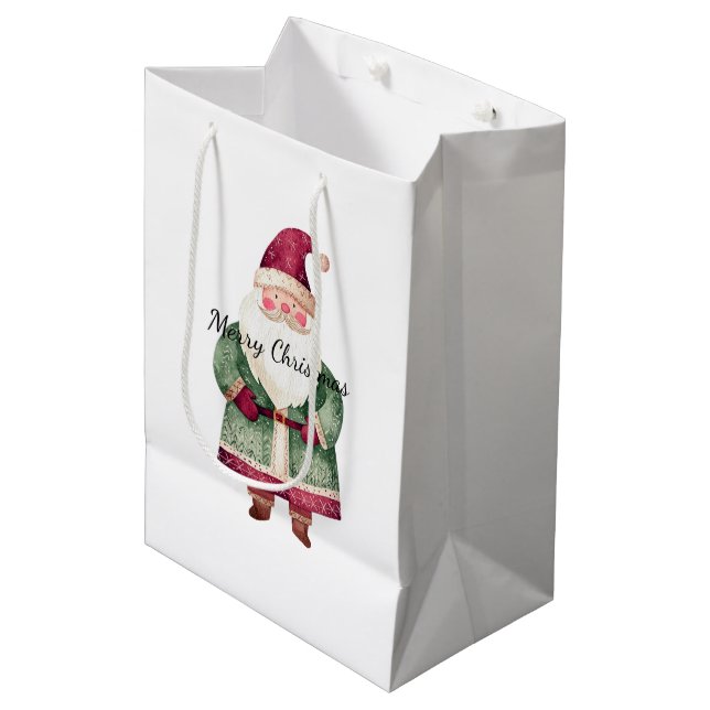 Sac Cadeau Moyen Red Green Noël Père Noël (Devant Angle)