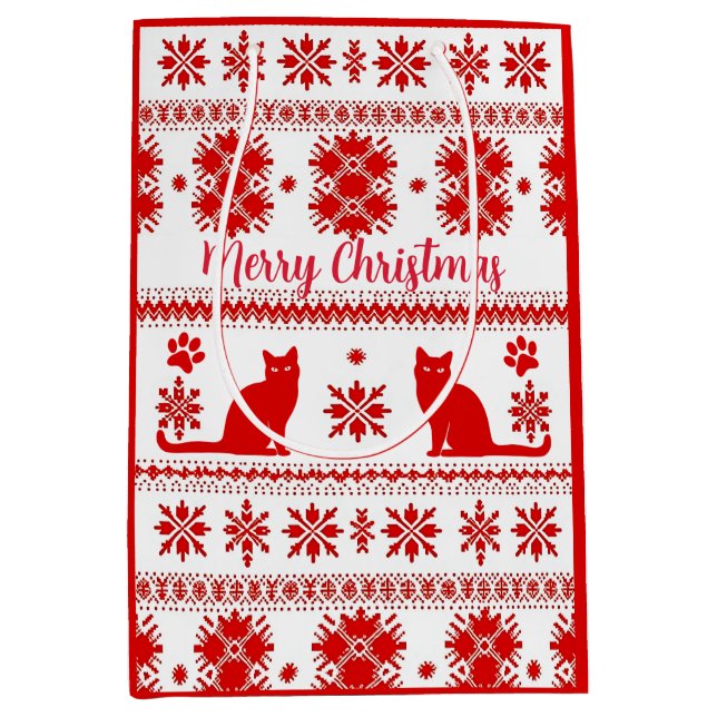 Sac Cadeau Moyen Red Nordic Sitting Cat Christmas (Devant)
