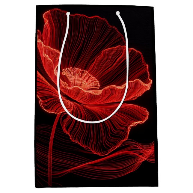 Sac Cadeau Moyen Red Poppy Line Art (Devant)