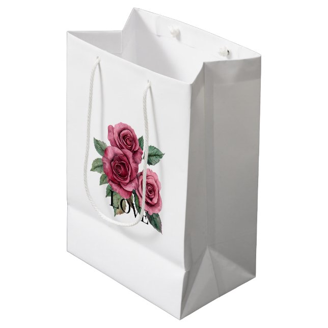 Sac Cadeau Moyen Red Roses Floral Love (Devant Angle)