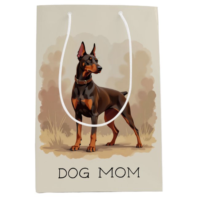 Sac Cadeau Moyen Red Rust Brown Doberman Pinscher Dog (Devant)