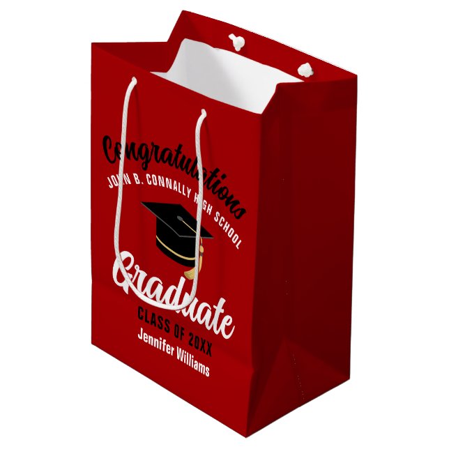 Sac Cadeau Moyen Red White High School Graduate sur mesure (Devant Angle)
