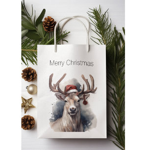 Sac Cadeau Moyen Reindeer de Noël, personnalisable