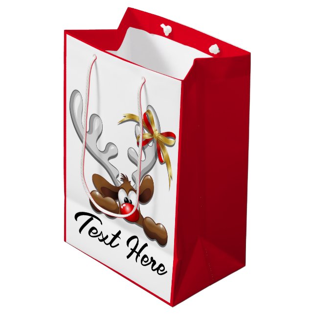 Sac Cadeau Moyen Reindeer Puzzled drôle Caractère de Noël (Devant Angle)