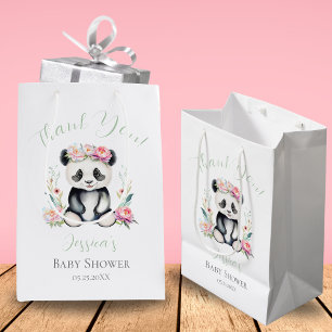 Sac Cadeau Moyen Remerciement Baby Shower Panda Bébé Pivoines Jungl