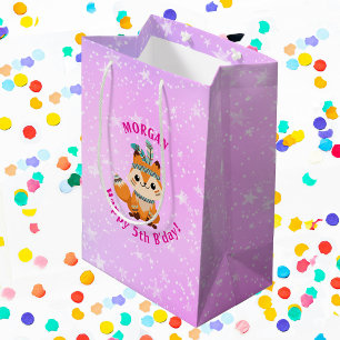 Sac Cadeau Moyen Renard Indien mignon, Nom & N'Importe Quel Anniver