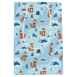 Sac Cadeau Moyen Renards hivernaux givrés