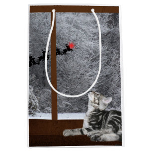Sac Cadeau Moyen Renne rouge de point de Noël de chat