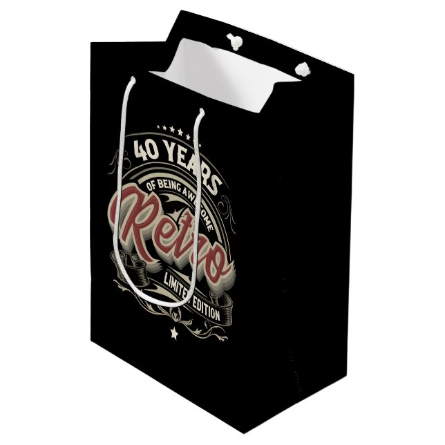 Sac Cadeau Moyen Retro 40 Ans d'art mot génial Anniversaire (Devant Angle)