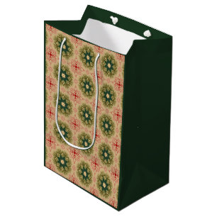 Sac Cadeau Moyen Retro Green Pine Rouge dentelle Design Noël