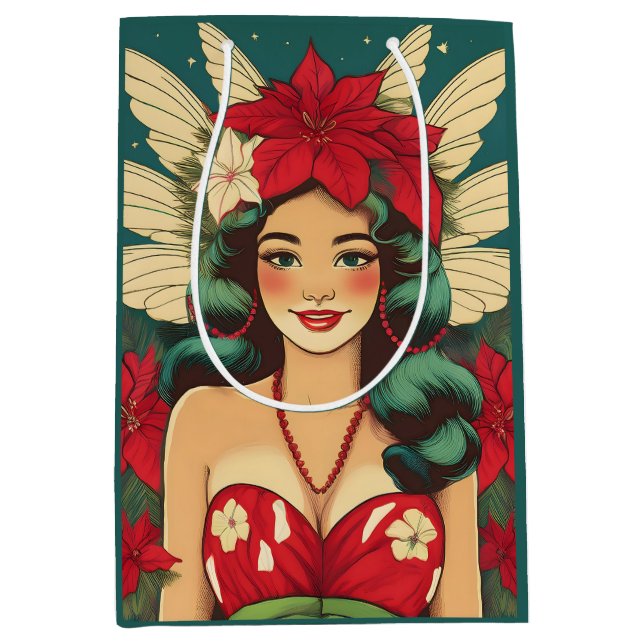 Sac Cadeau Moyen Retro les années 50 Tropical Christmas Pin-Up Girl (Devant)
