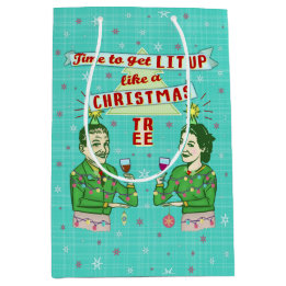 Sac Cadeau Moyen Rétro Lit potable de couples d'humour de Noël