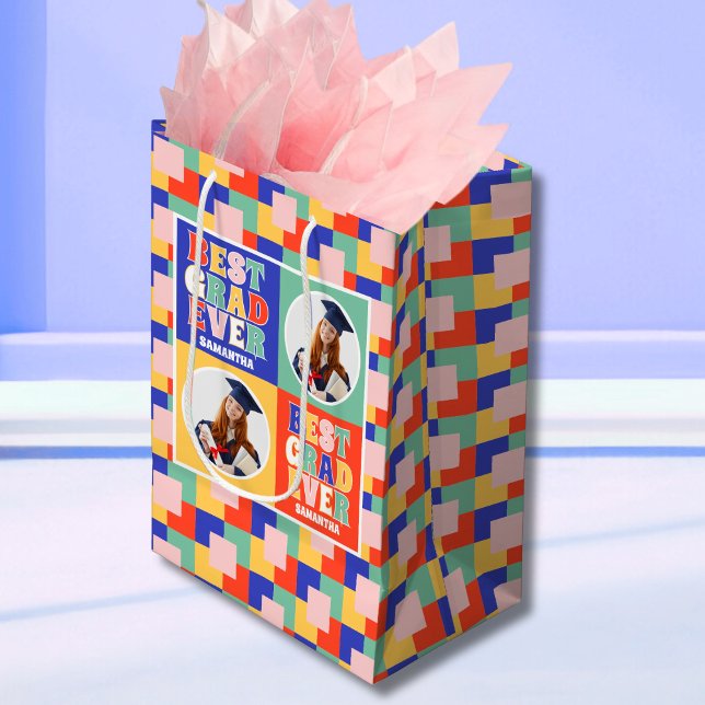Sac Cadeau Moyen Retro Meilleur Grad Jamais Photo Graduation (Créateur téléchargé)