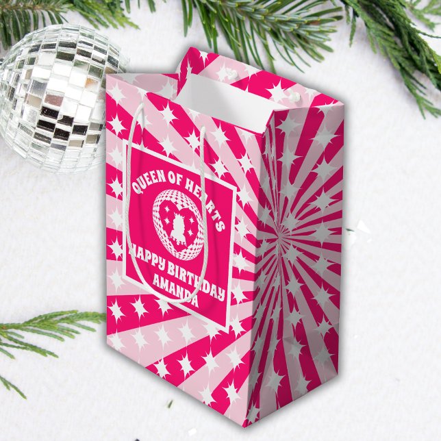 Sac Cadeau Moyen Retro Reine des Coeurs Rose fête d'anniversaire (Créateur téléchargé)