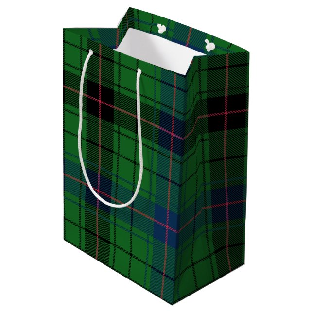 Sac Cadeau Moyen Retro Tartan Davidson Green Plaid (Dos Angle)