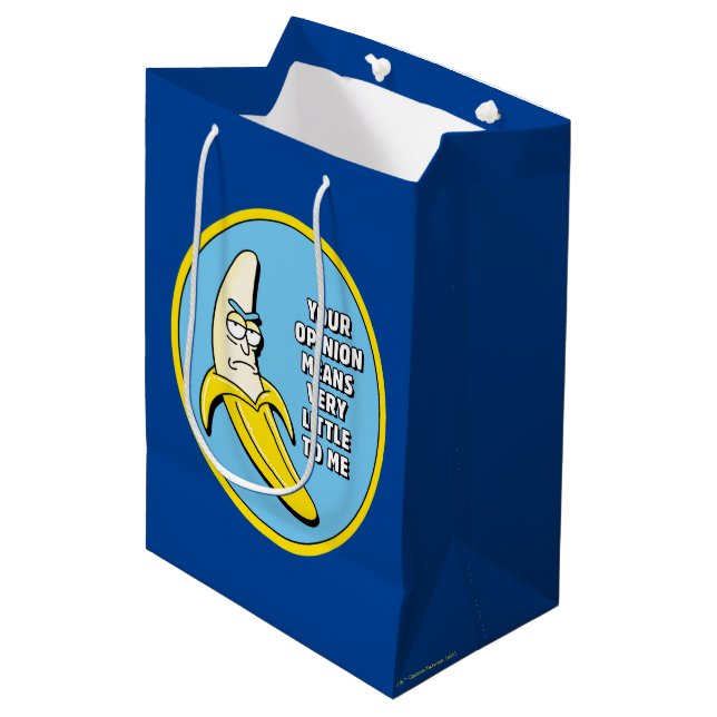 Sac Cadeau Moyen RICK ET MORTY™ | Badge en brique banane (Devant Angle)