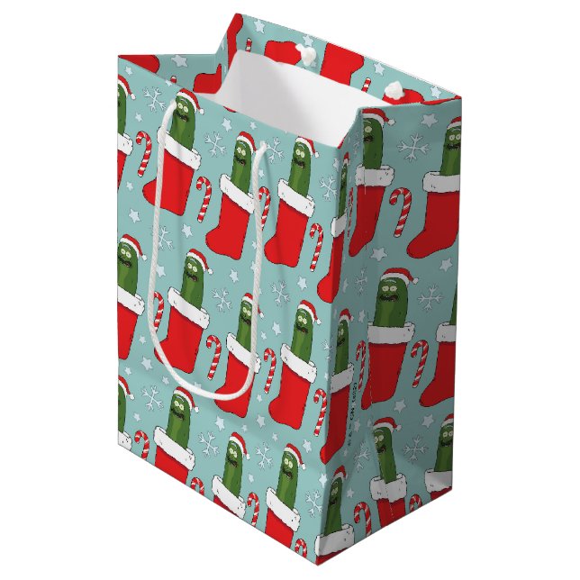 Sac Cadeau Moyen Rick et Morty | Pickle Rick Pattern (Devant Angle)