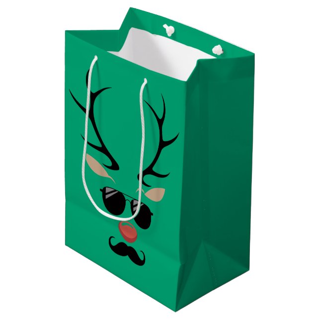 Sac Cadeau Moyen Rindeer drôle Noël hiver Famille mignonne Cerf (Devant Angle)