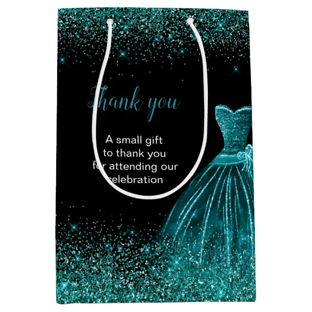 Sac Cadeau Moyen Robe Bleue turquoise Faux Parties scintillant Douc (Devant)