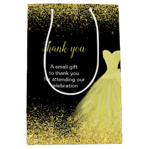Sac Cadeau Moyen Robe Jaune Lumineuse Faux Parties scintillant Douc