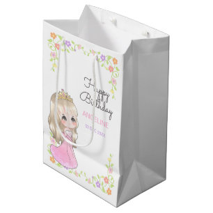 Sac Cadeau Moyen Robe rose mignonne Princesse Floral Anniversaire