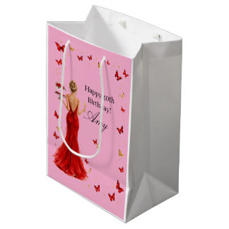 Sac Cadeau Moyen Robe rouge élégante avec papillons 40e anniversair