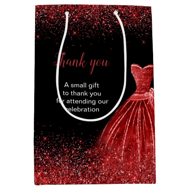 Sac Cadeau Moyen Robe Rouge Lumineuse Faux Parties scintillant Douc (Devant)
