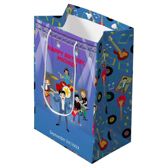 Sac Cadeau Moyen Rock Star Boys Band Anniversaire (Devant Angle)