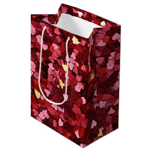Sac Cadeau Moyen Romantique et Festive Red Coeurs rose Confetti