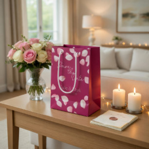 Sac Cadeau Moyen Romantique Pétales Roses Sauvegarder la Date de Ma